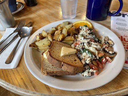 Rise up morning scramble with potatoes and GF toast