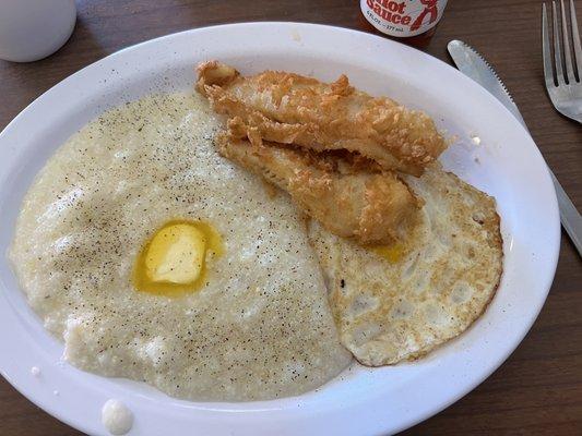 Grits, flounder & fried egg.