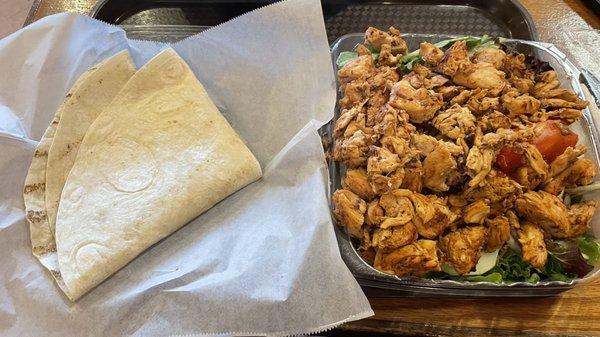 Double Grilled chicken on top of the garden salad (comes with a tortilla)