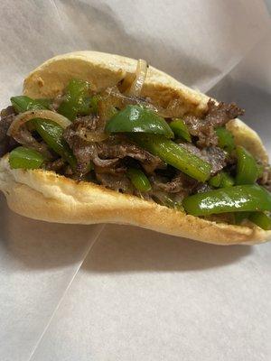 Original Philly cheese steak with green peppers added