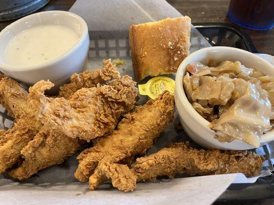 Chicken strips and cabbage