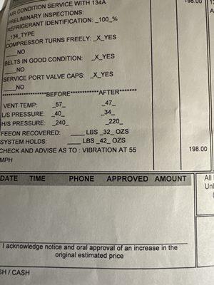 A/c service fee.  States he wants another 400.00 to investigate the problem.