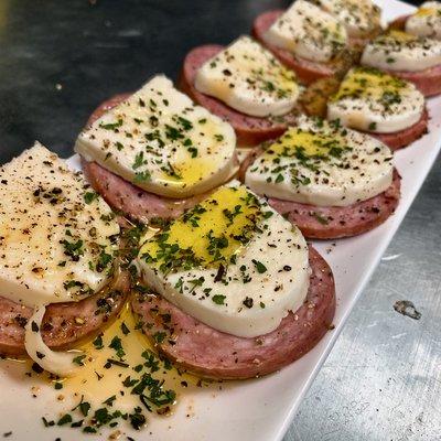 Summer Sausage with fresh mozzarella