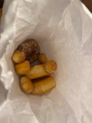 Glaze donut holes and a cinnamon roll donut