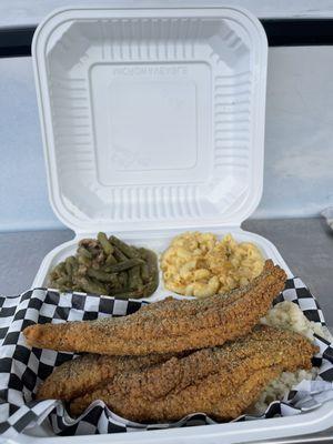 Catfish plate w/ green beans & mac & cheese