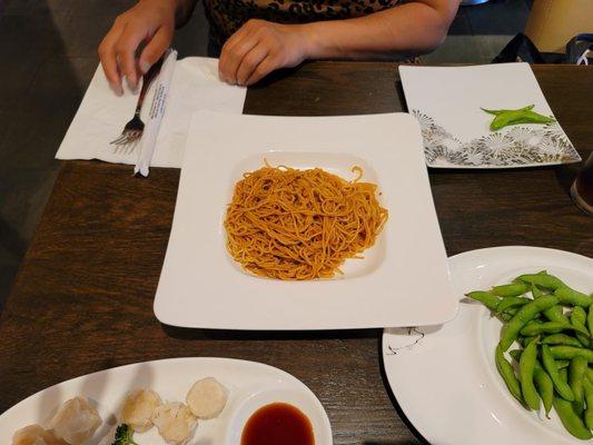 Hibachi noodles  Shrimp Shumai, Edamame