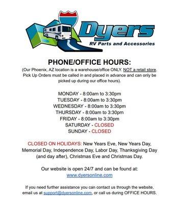 Phone/Office Hours. NOT A RETAIL STORE.