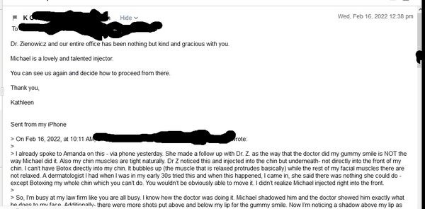 Response you get from their office manager when you tell her you are disgusted with an outcome. I never said anything bad about anyone there