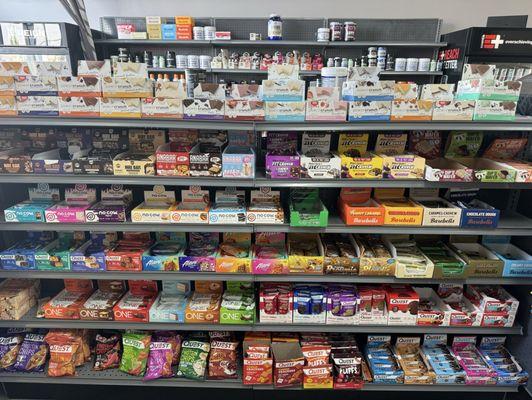 Great selection of protein bars and snacks.