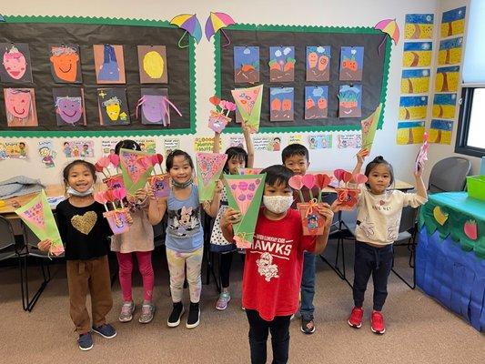 afterschool friends with their beautiful spring crafts