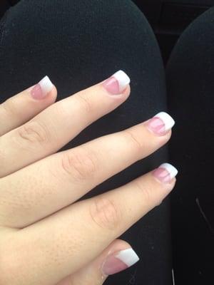 Pink and white acrylic nails