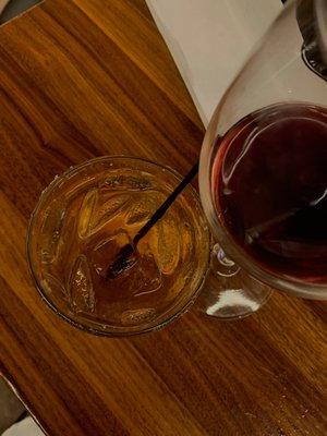 old fashioned and red wine