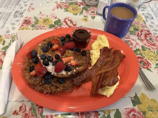 Croissant French Toast, two eggs & choice of meat