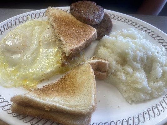 Two eggs over easy, toast & grits