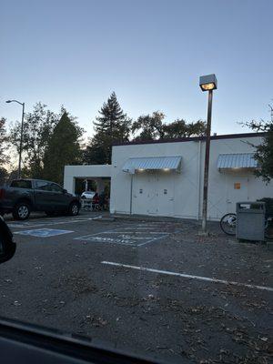 Outside seating and parking lot