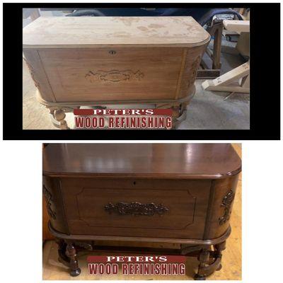 Cleaned, sanded, stained and finished cedar chest.