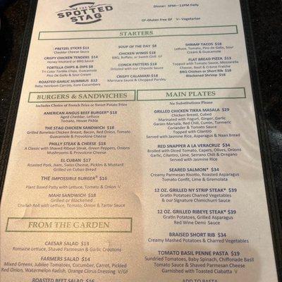 Menu as of July 2022