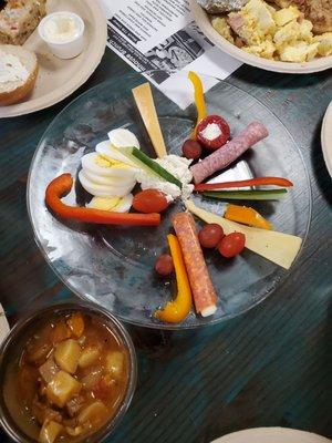 Brunch is back! They included this platter of crudité, cheese, and cured meats.