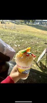 Add gummy worms, bears or creme topping to any shave ice!