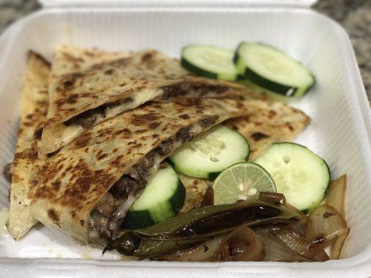 Carne Asada Quesadilla $7.56 with tax.