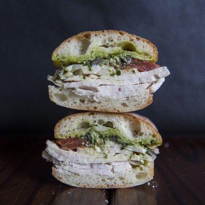 Turkey pesto sandwich lunch