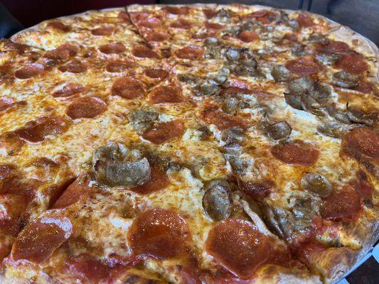 Pepperoni and sausage pizza