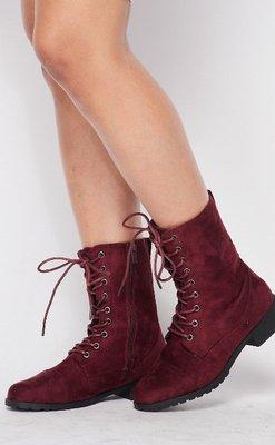 Suede Lace Up Boots in Burgundy