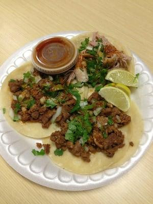 2 adobada tacos and 1 carnitas taco.