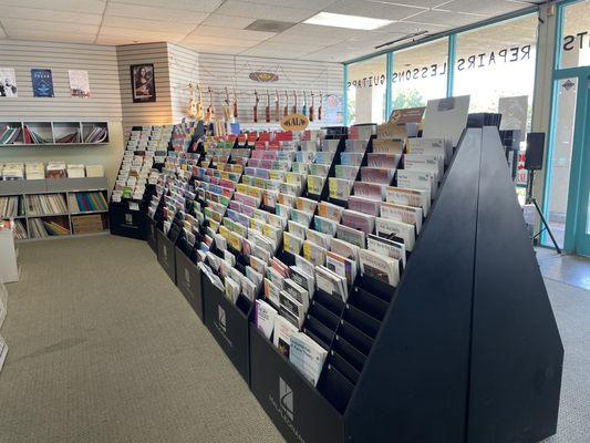 Inside: so many music sheets in stock