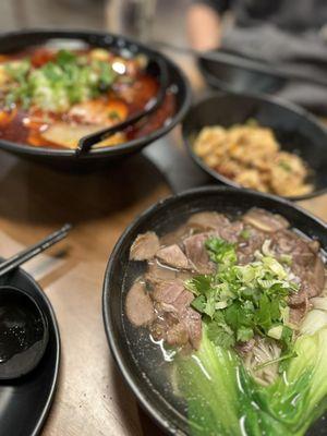 Clear broth beef noodle soup 冒菜 Spicy Pork Wonton