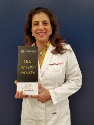 Dr. Khan is an Invisalign Gold Plus Provider, due to her advanced training and the number of patients she's helped with Invisalign.