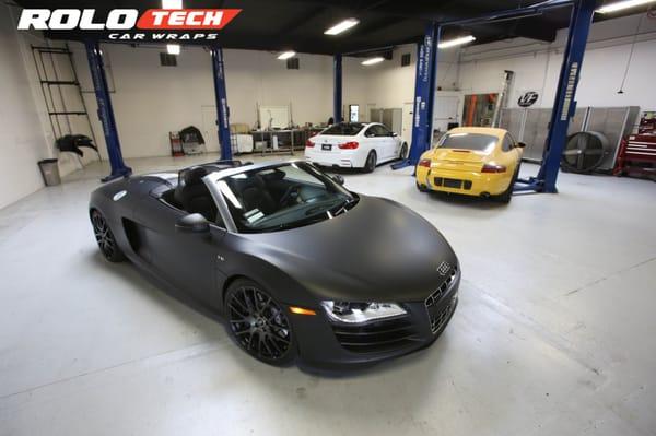 2013 Audi R8 Matte black full wrap with some Carbon Fiber accents