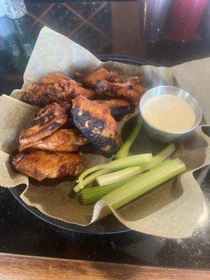 Daytona style wings with BBQ and Medium mixed together. Celery is super crunchy and fresh too.