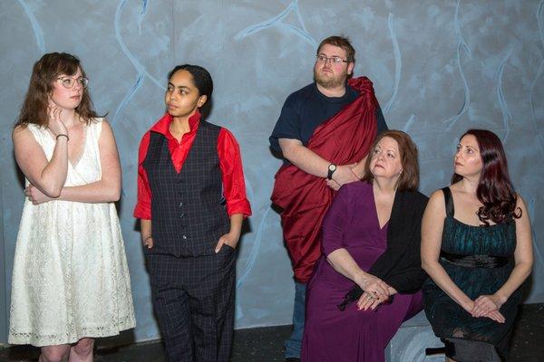 Eurydice is confronted by the Lord of the Underworld, as the Stones look on. Photo by John Lamb