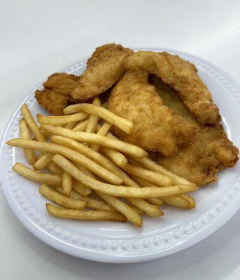 Chicken tenders with shoestring fries