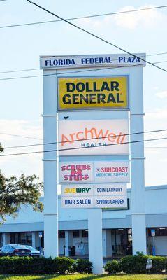 This was the plaza's old sign. It was destroyed in Hurricane Milton along with the roof of the Tropicana field