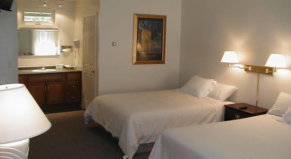 All motel rooms are double rooms, with a Full and a Queen and many amenities.