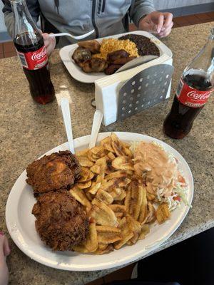 Fried pork & chicken with Fried Chicken and Fried Green Banana Slices