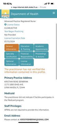 Public domain data for the provider mentioned in this post, taken from Florida's Dept of Health DOH site