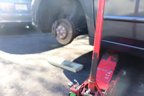 My two front tires being repaired.