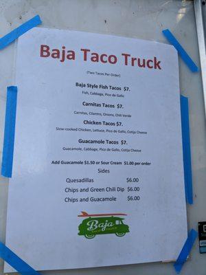 Baja Taco Truck menu 1/2018