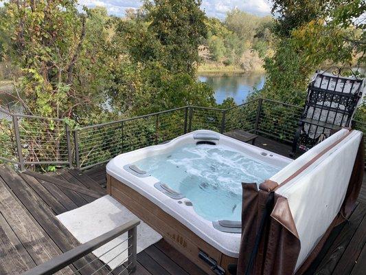 Delivered this Bullfrog Spa 10 years ago. Million dollar view. Sits over looking the American River.