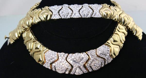 Vintage Diamond 18kt Gold Necklace & Bracelet Set (Demi-Parure)