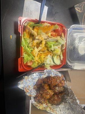 Wings and salad