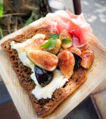 Fromage Blanc and Fresh Fig Toastie on Wild Leaven bread with prosciutto