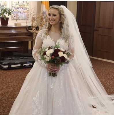 Here is the happy bride on her wedding day