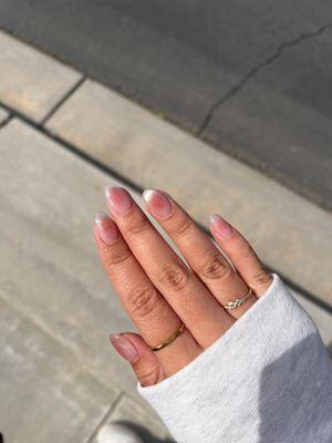 blush nails with cat eye glitter. these are my natural nails!!