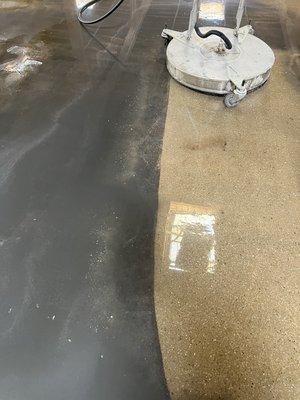 Here is a before and after pic with our surface cleaner hot water pressure washer.