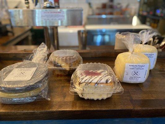 Locally made postres, masa and tortillas