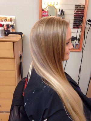 Softly blending very blond ombré with balayage creating a much more natural look! By Colorist  Sandi